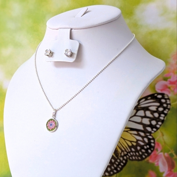 Italian Artisan Handcrafted Murano Millefiori Glass Pendant • Pink • Green - Picture 9 of 10